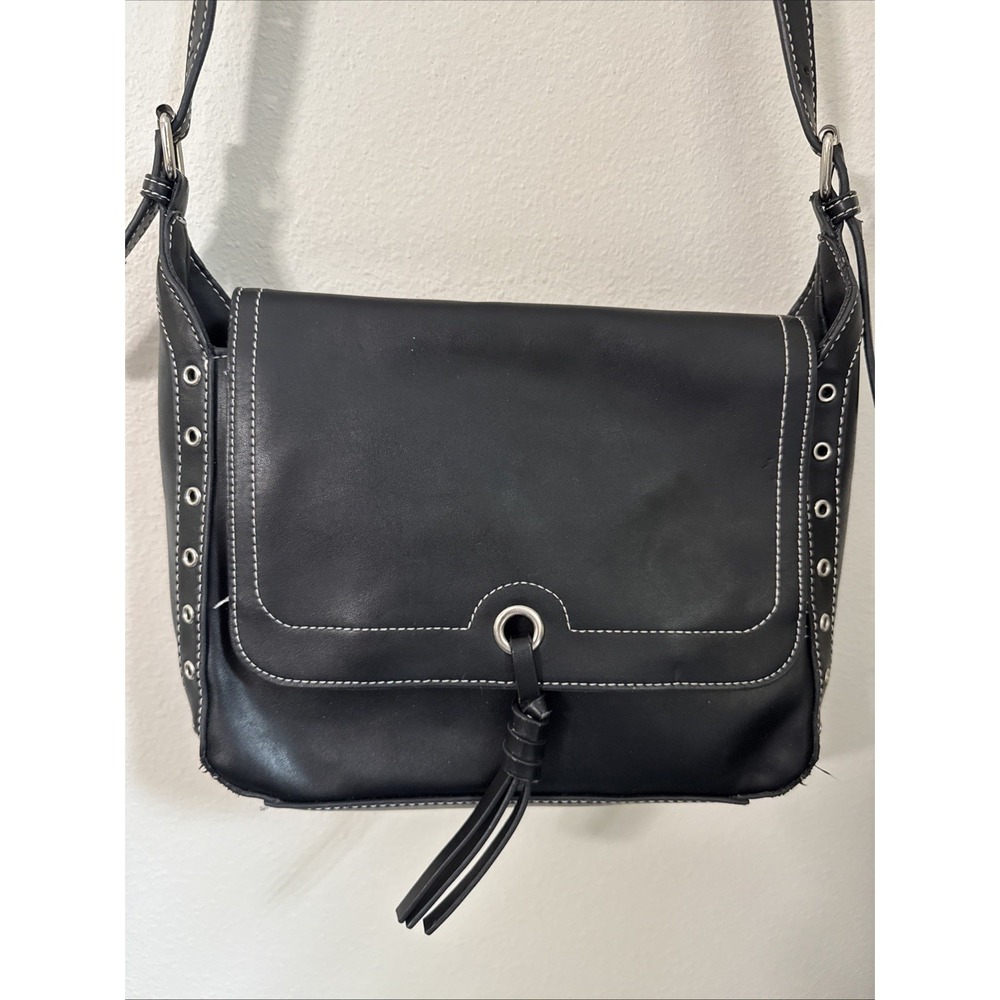 London Fog Black Crossbody Bag w/ adjustable strap Snap Closure